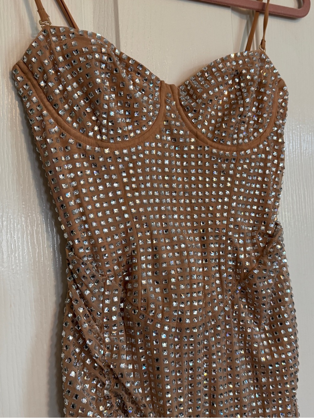 Oh Polly Women’s Azelie Tan Embellished Sequin Ruched Corset Mini Dress Glam 6 - Picture 4 of 16